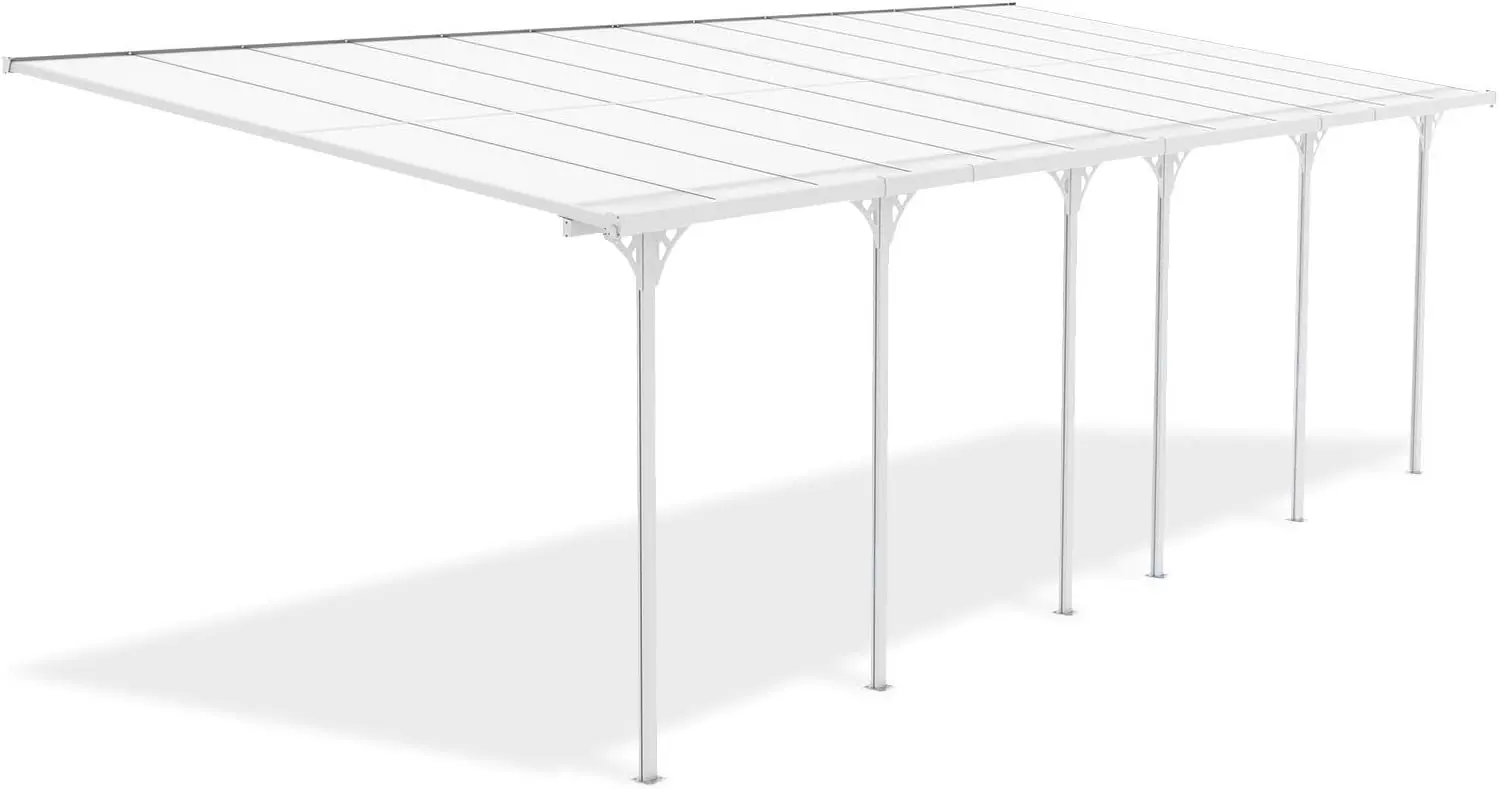 Pergola en aluminium blanc 24m² adossée vue 4