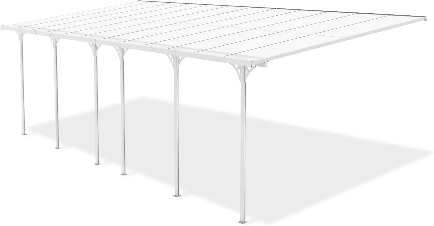Pergola en aluminium blanc 24m² adossée vue 5