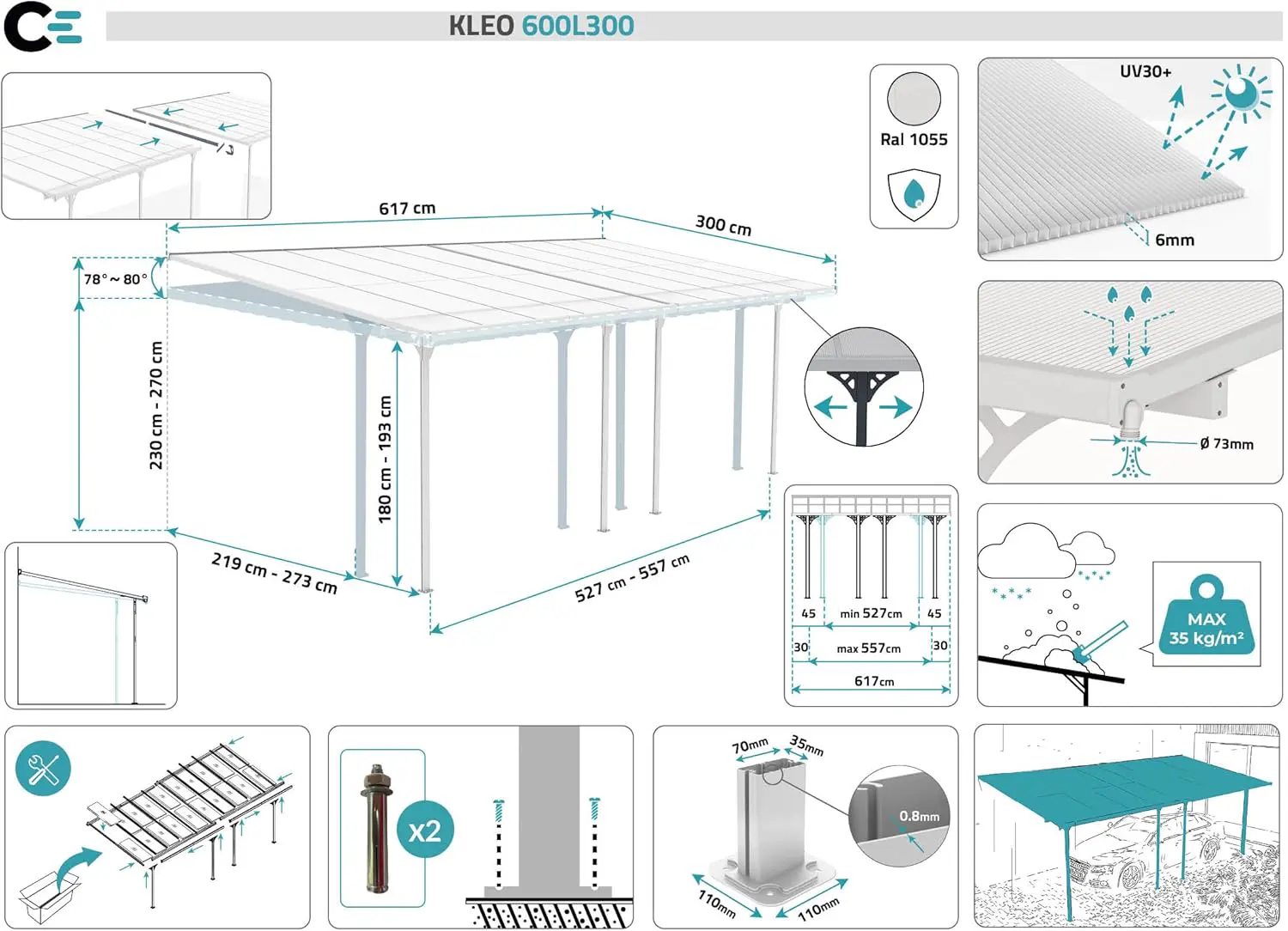 Pergola en aluminium blanc 18 m² vue 2