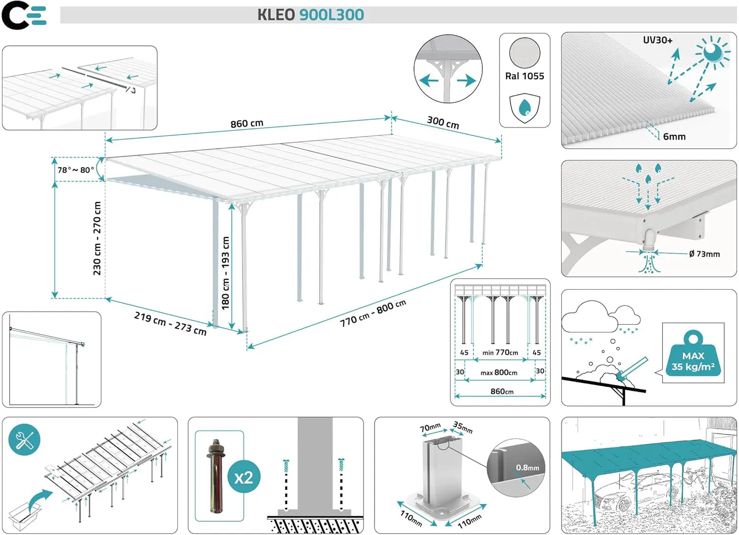Pergola en aluminium blanc 27m² adossée vue 2