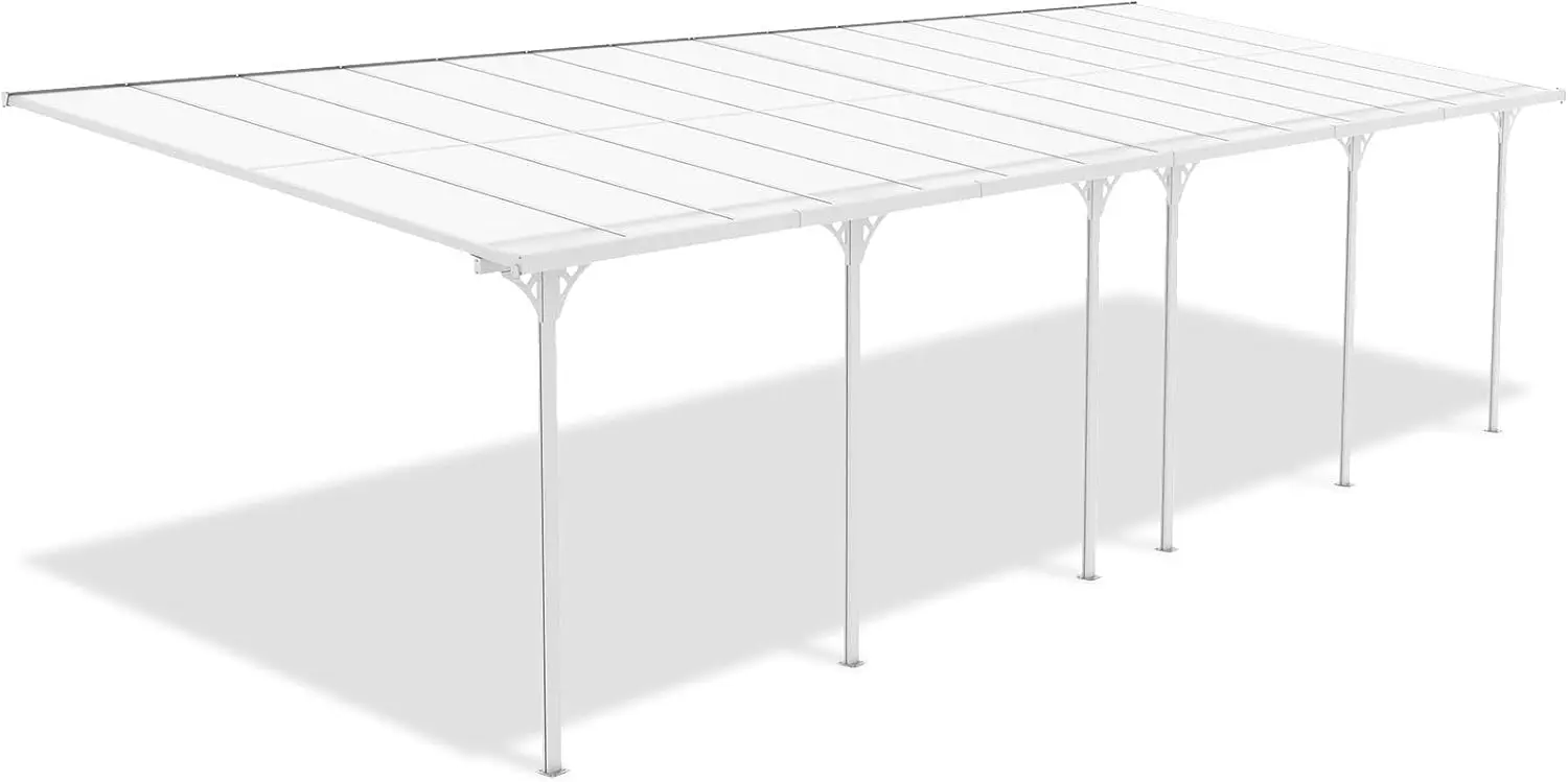 Pergola en aluminium blanc 27m² adossée vue 4