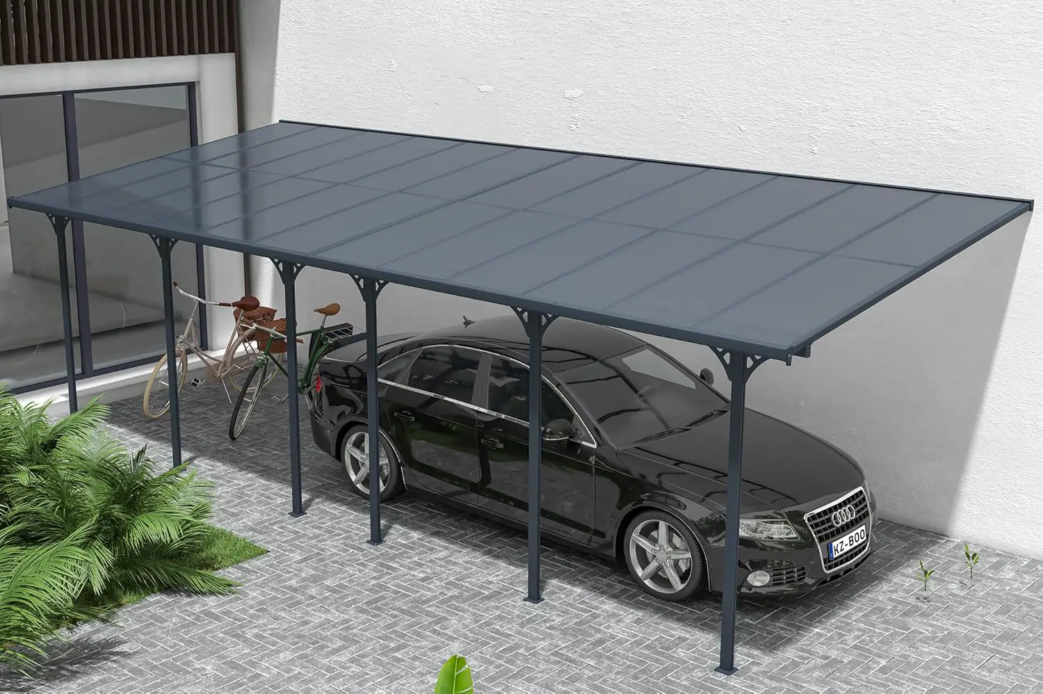 Pergola en aluminium gris 22,44 m² adossée vue 6
