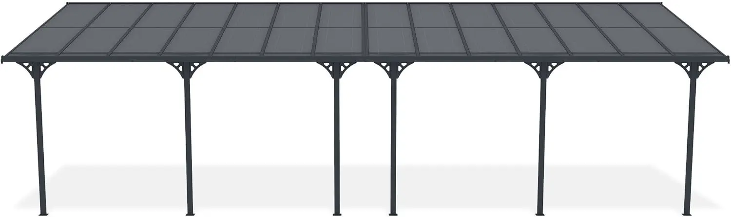 Pergola en aluminium gris 27m² adossée vue 3