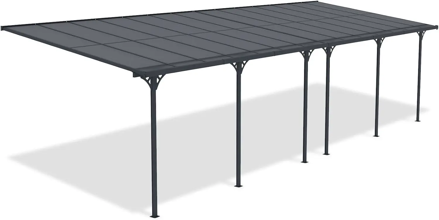 Pergola en aluminium gris 27m² adossée vue 4