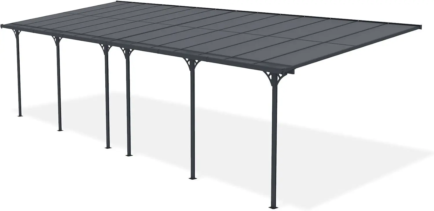 Pergola en aluminium gris 27m² adossée vue 5