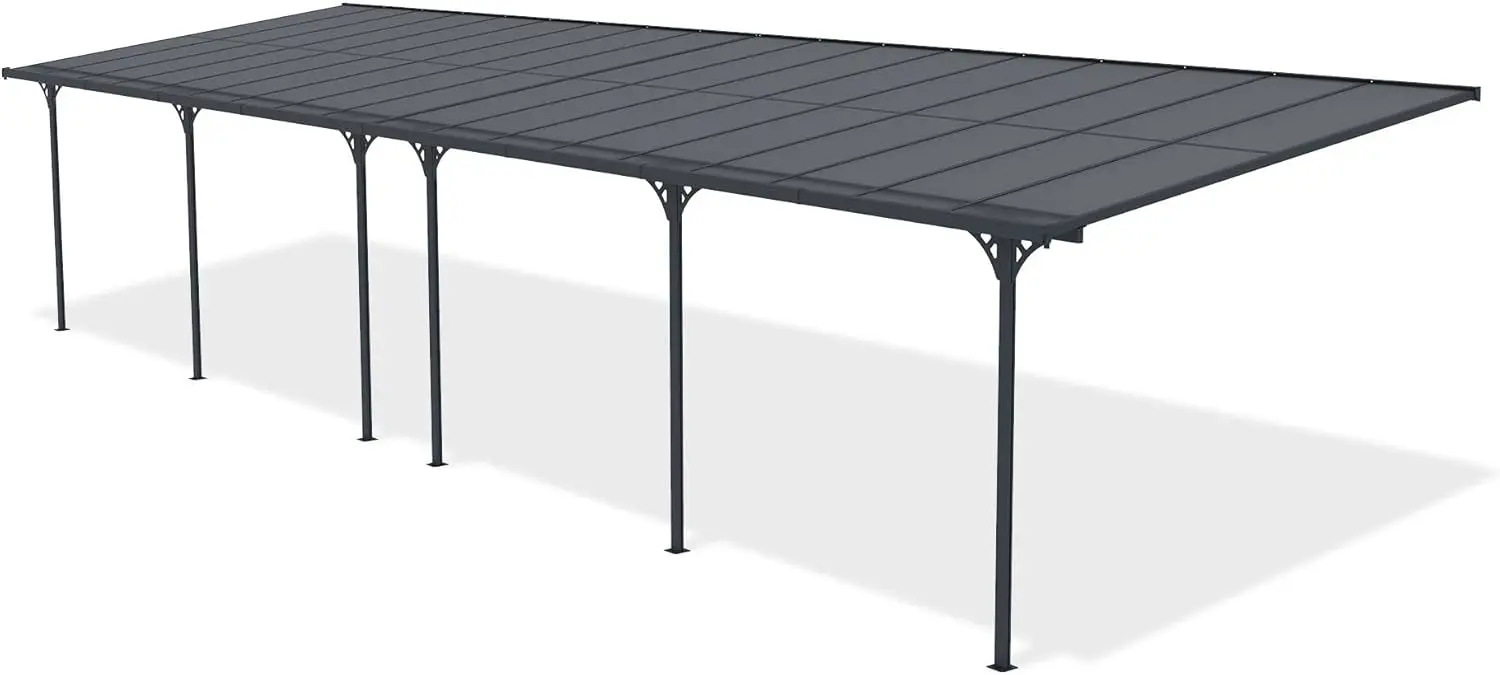 Pergola en aluminium gris 15 m² adossée vue 4