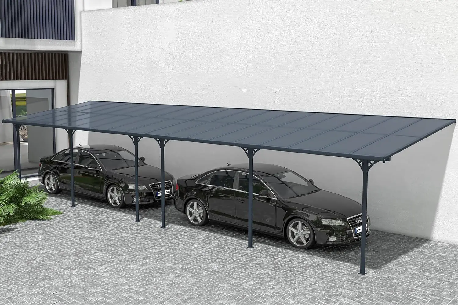 Pergola en aluminium gris 15 m² adossée vue 6