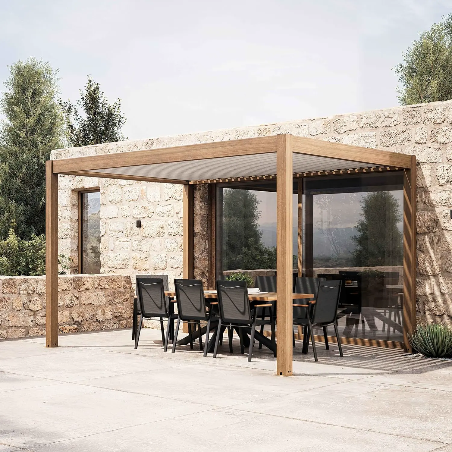 Pergola 3x4m autoportée 1 store motorisée vue 3