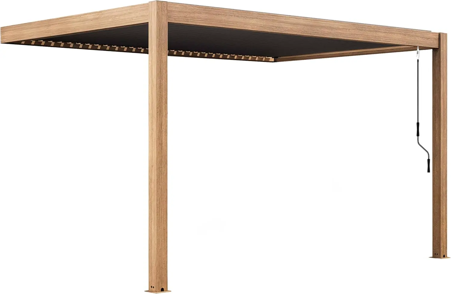 Pergola en bois gris 3x4m adossée 1 store vue 4