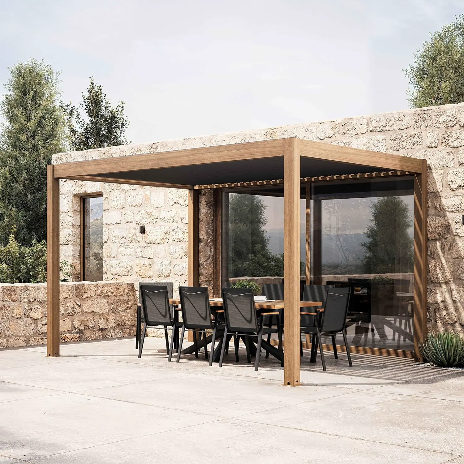 Pergola en aluminium gris 3x4m autoportée vue 2