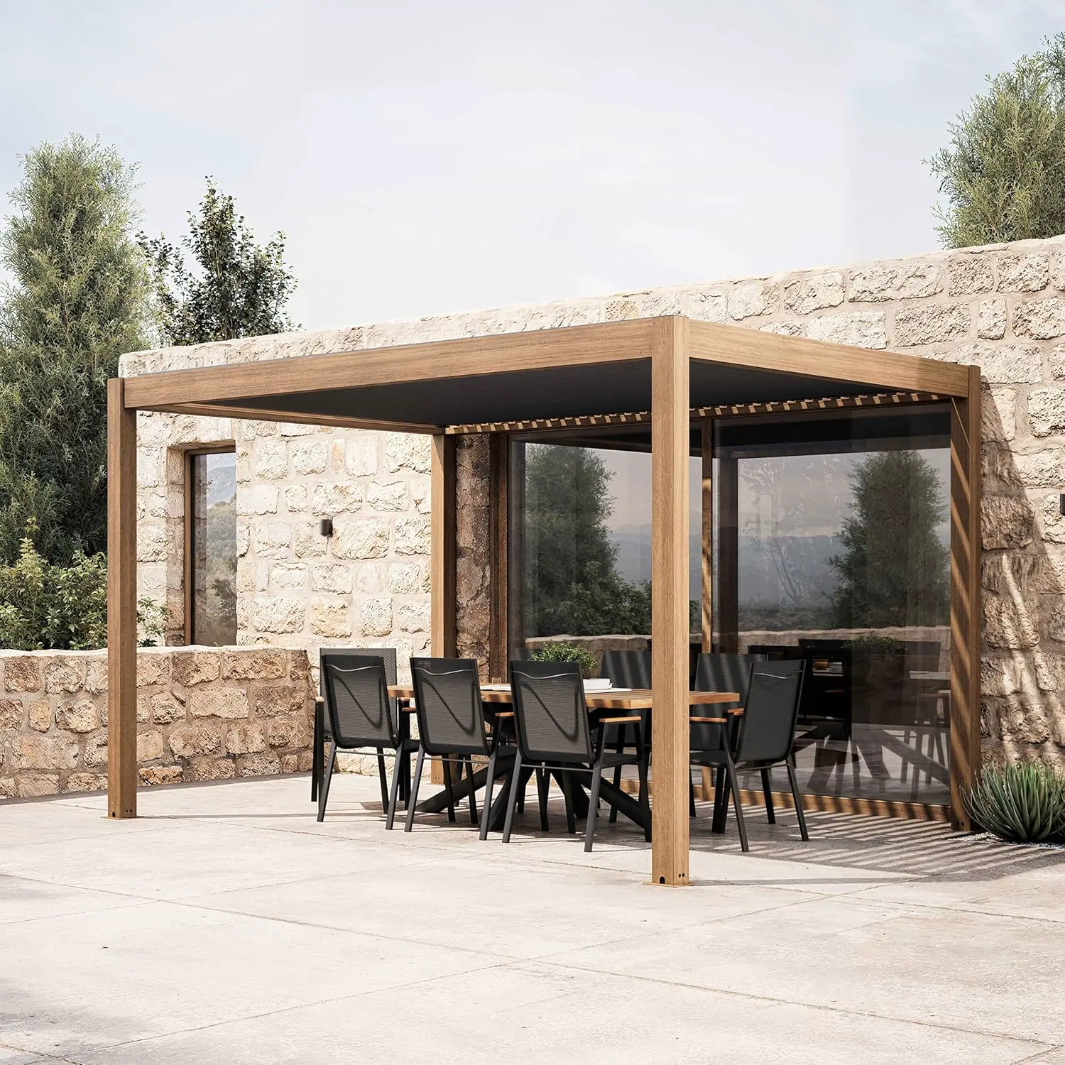 Pergola 3x4m autoportée 1 store motorisée vue 3