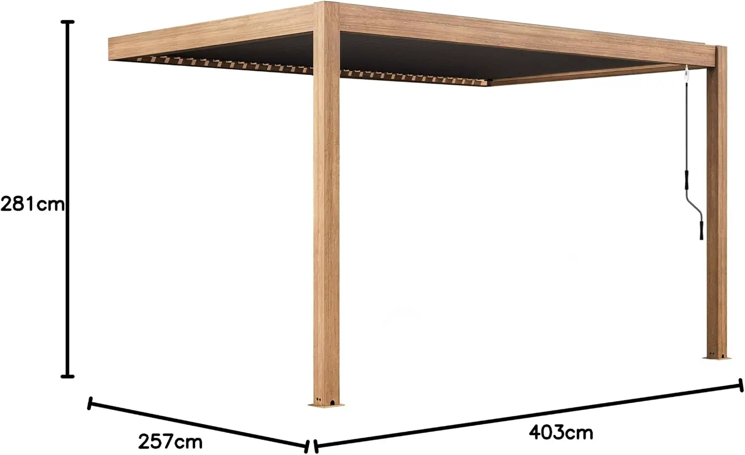 Pergola en bois gris 3x4m adossée 3 stores vue 8