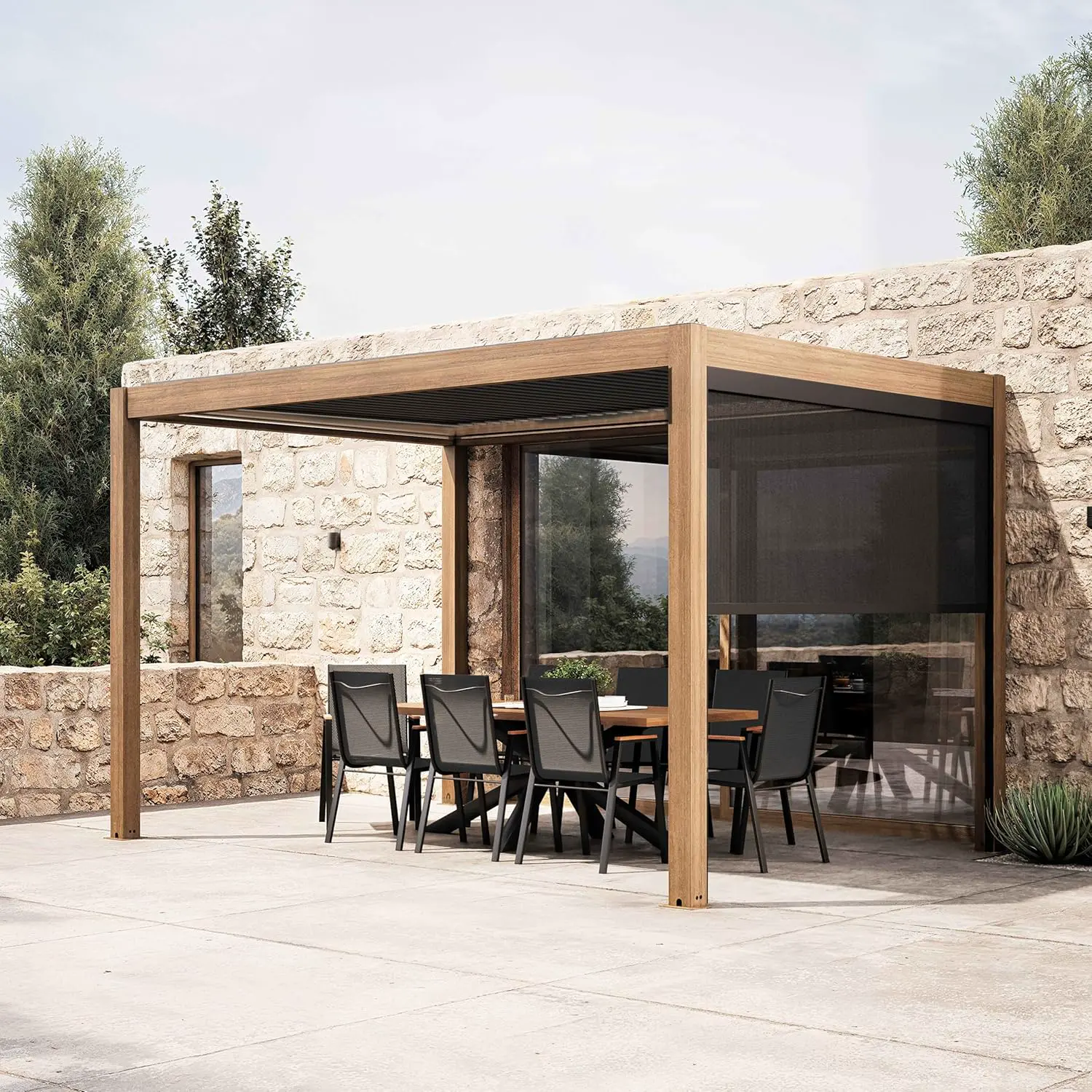 Pergola 3x4m autoportée 1 store motorisée vue 2