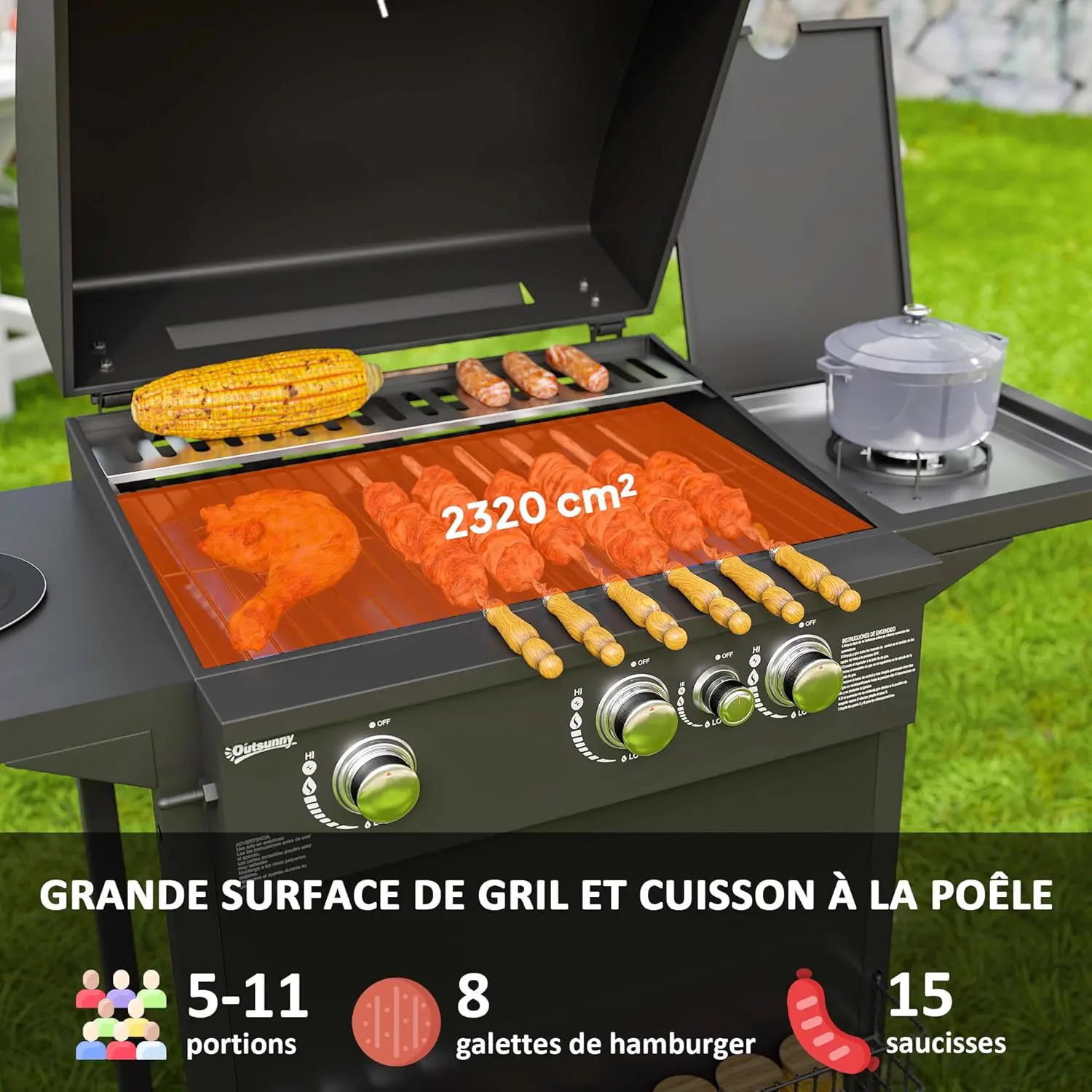 Barbecue à gaz en acier noir vue 3
