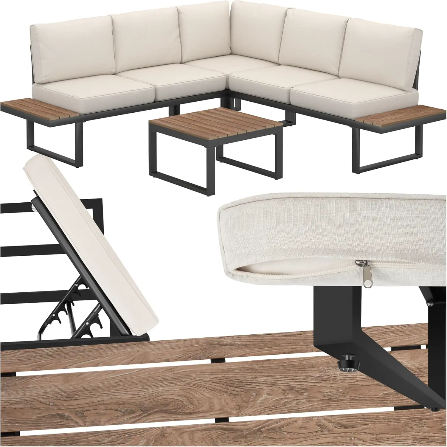 tectake® Ensemble Salon de Jardin Exterieur 5 Personnes en Aluminium