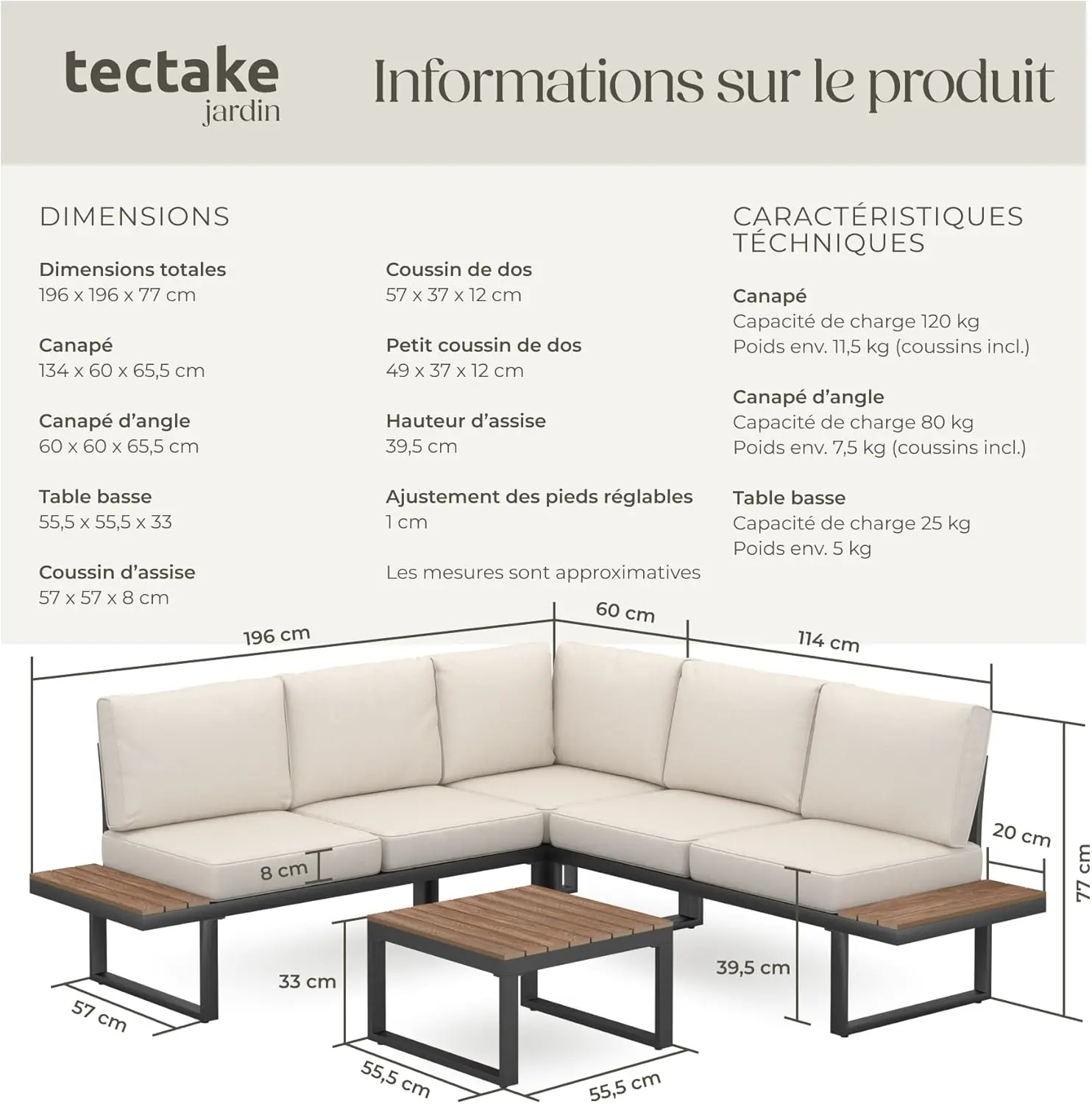 Salon de jardin 5 places en aluminium vue 6