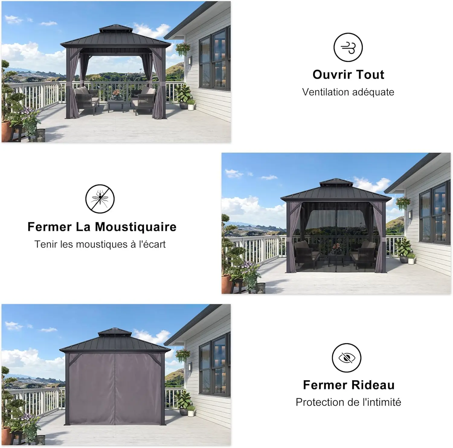 Pergola en aluminium gris 3x3 m vue 6