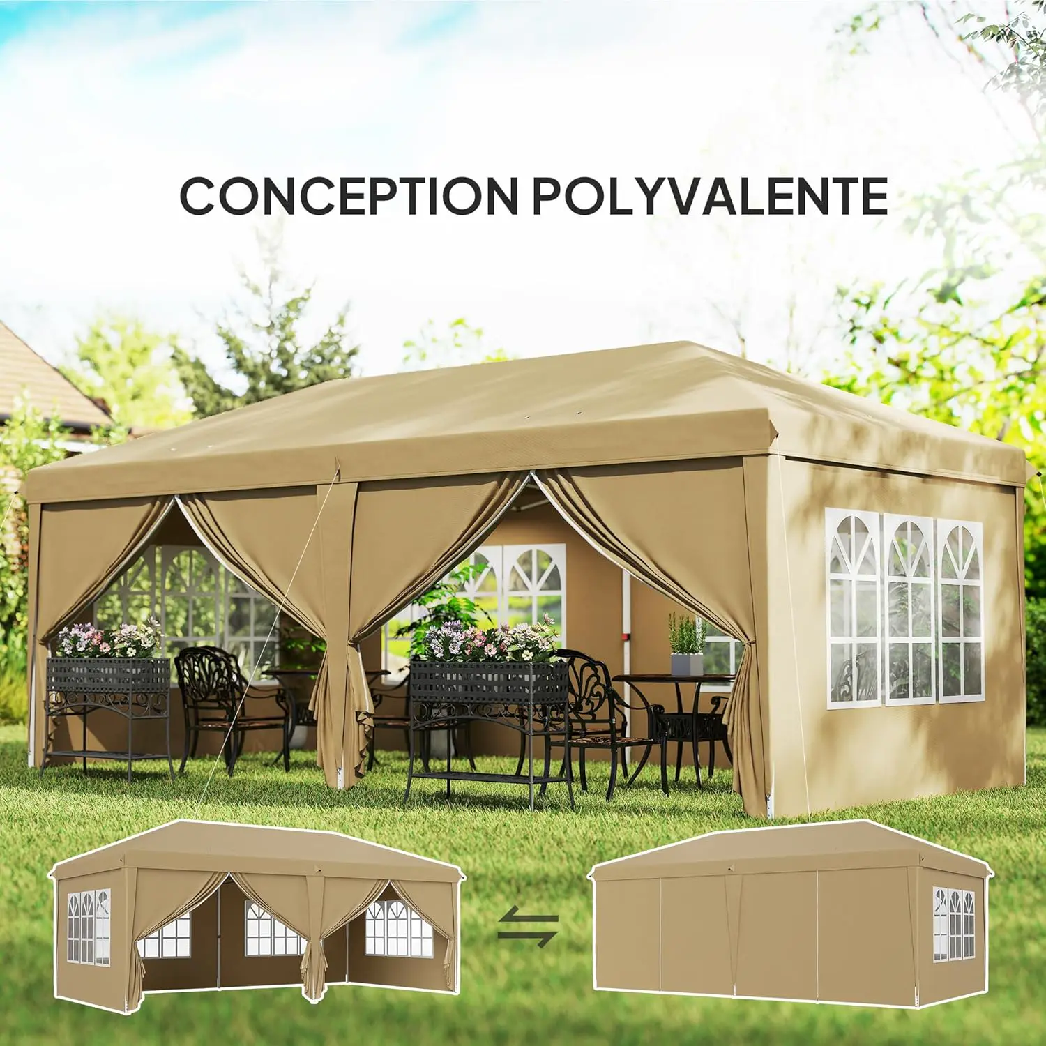 Tonnelle en métal kaki 3x6m vue 2
