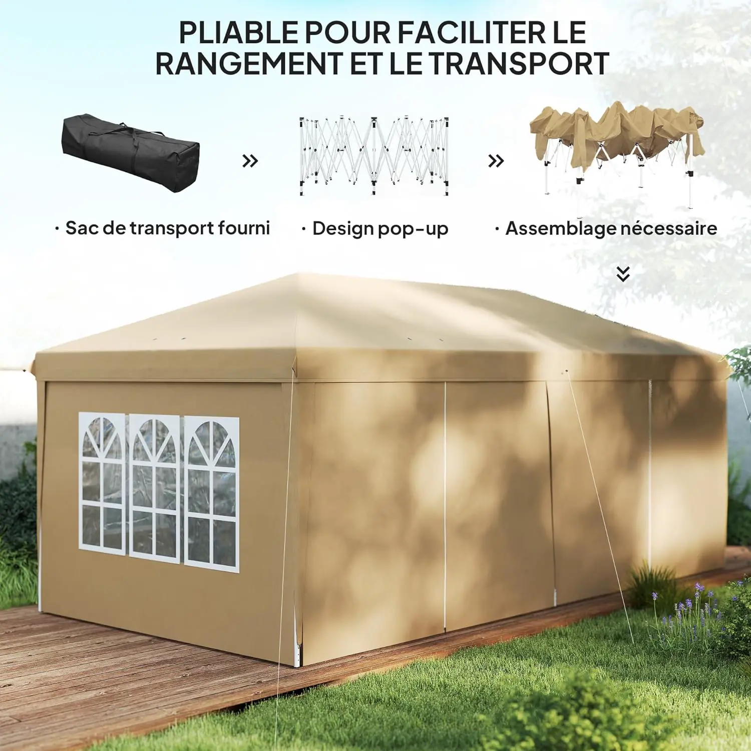 Tonnelle en métal kaki 3x6m vue 3