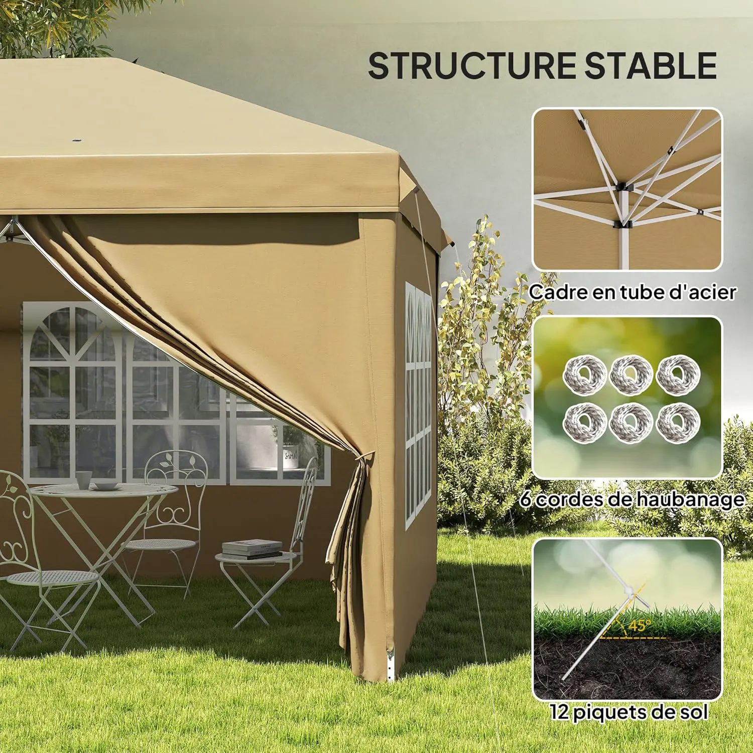 Tonnelle en métal kaki 3x6m vue 5