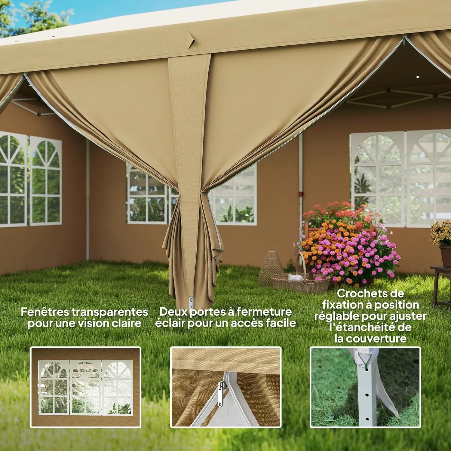 Tonnelle en métal kaki 3x6m vue 7