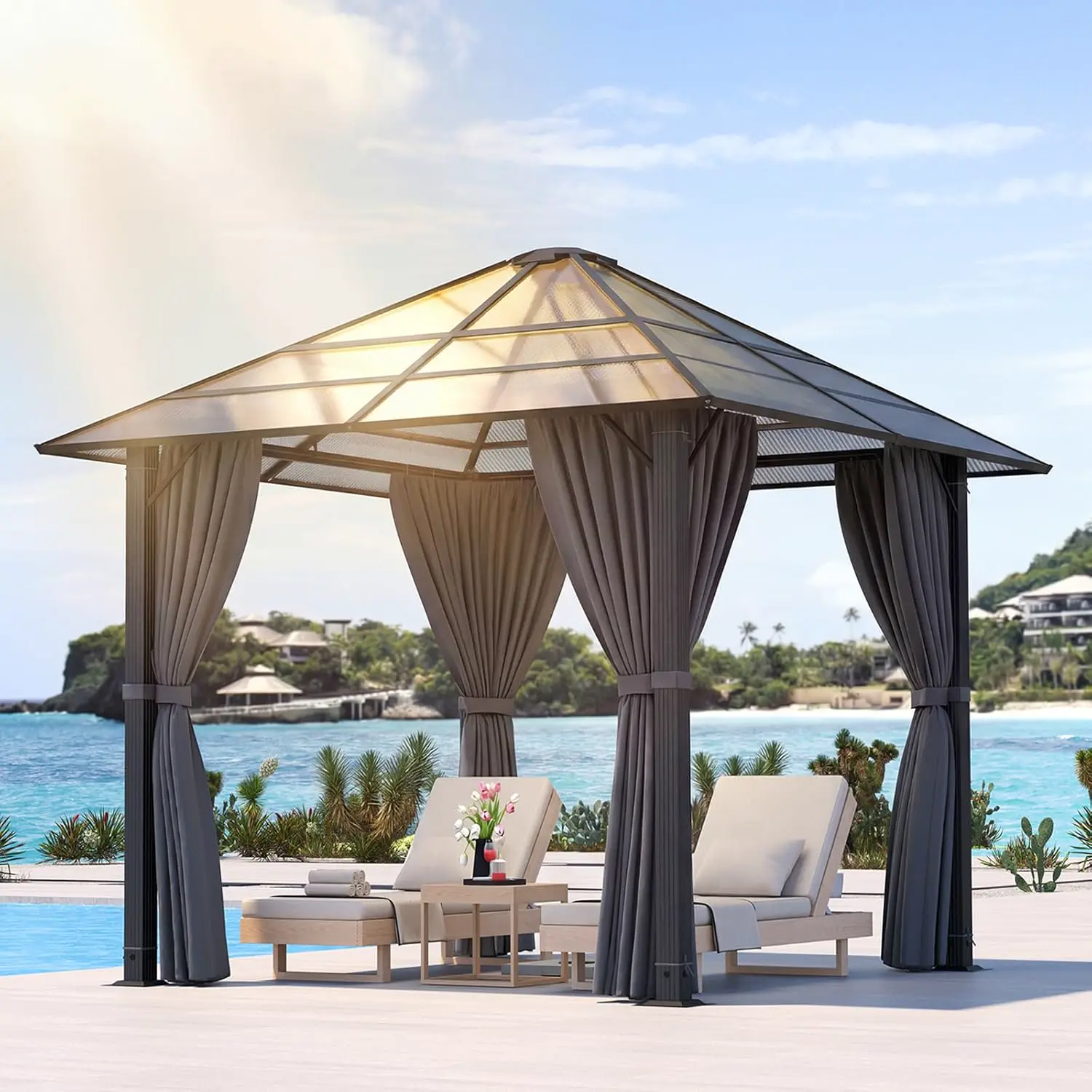 Pergola en aluminium gris 3x3 m vue 5