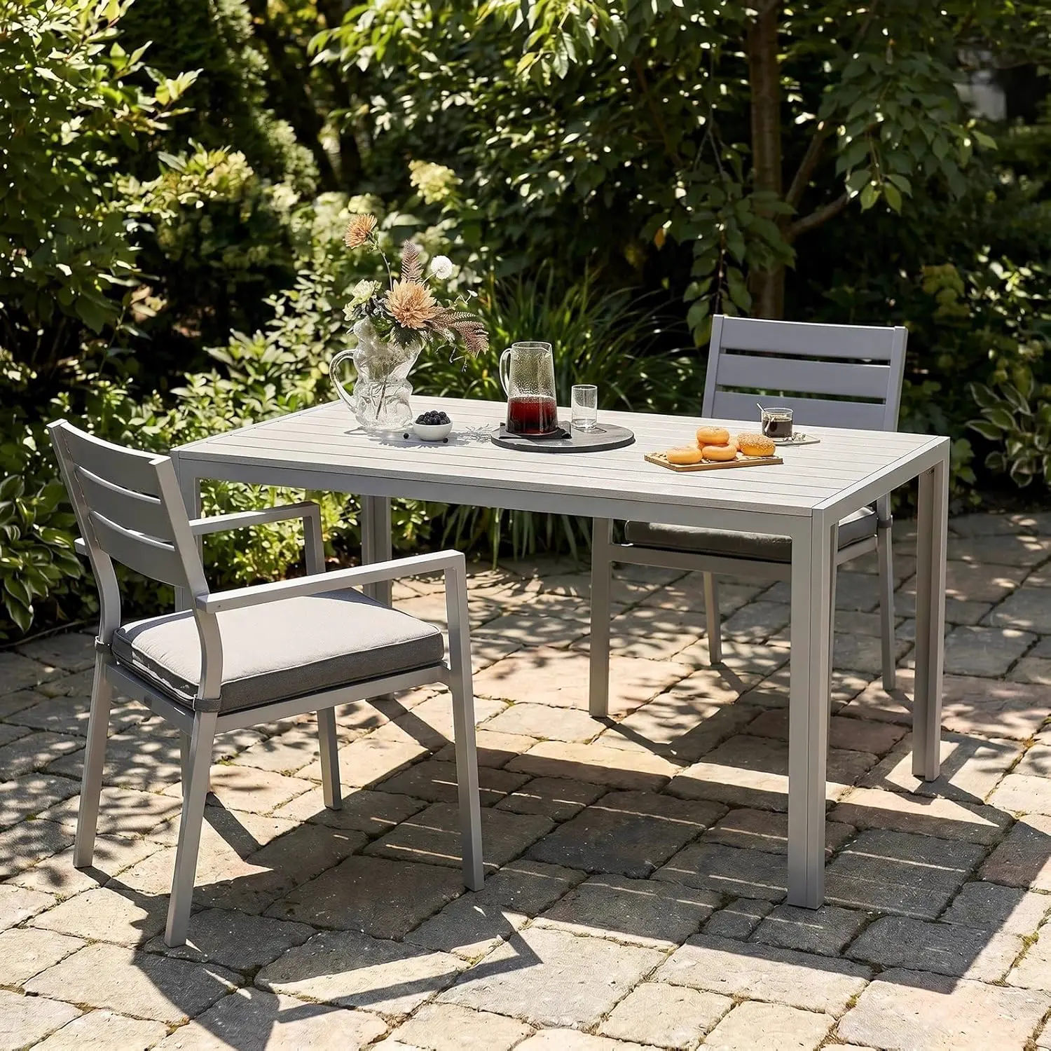 Table de jardin 6 places en aluminium gris 110 x 70 cm vue 3