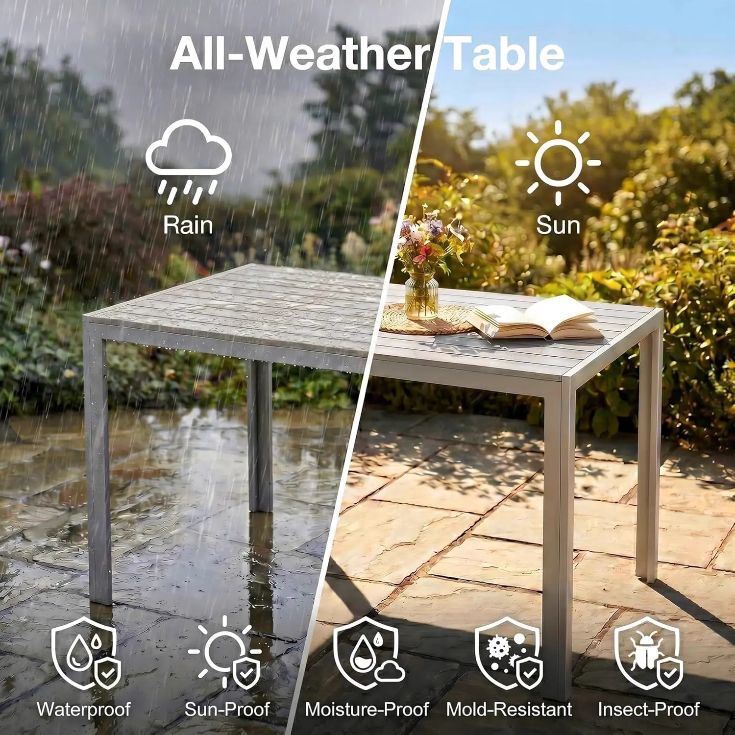Table de jardin 6 places en aluminium gris 110 x 70 cm vue 4