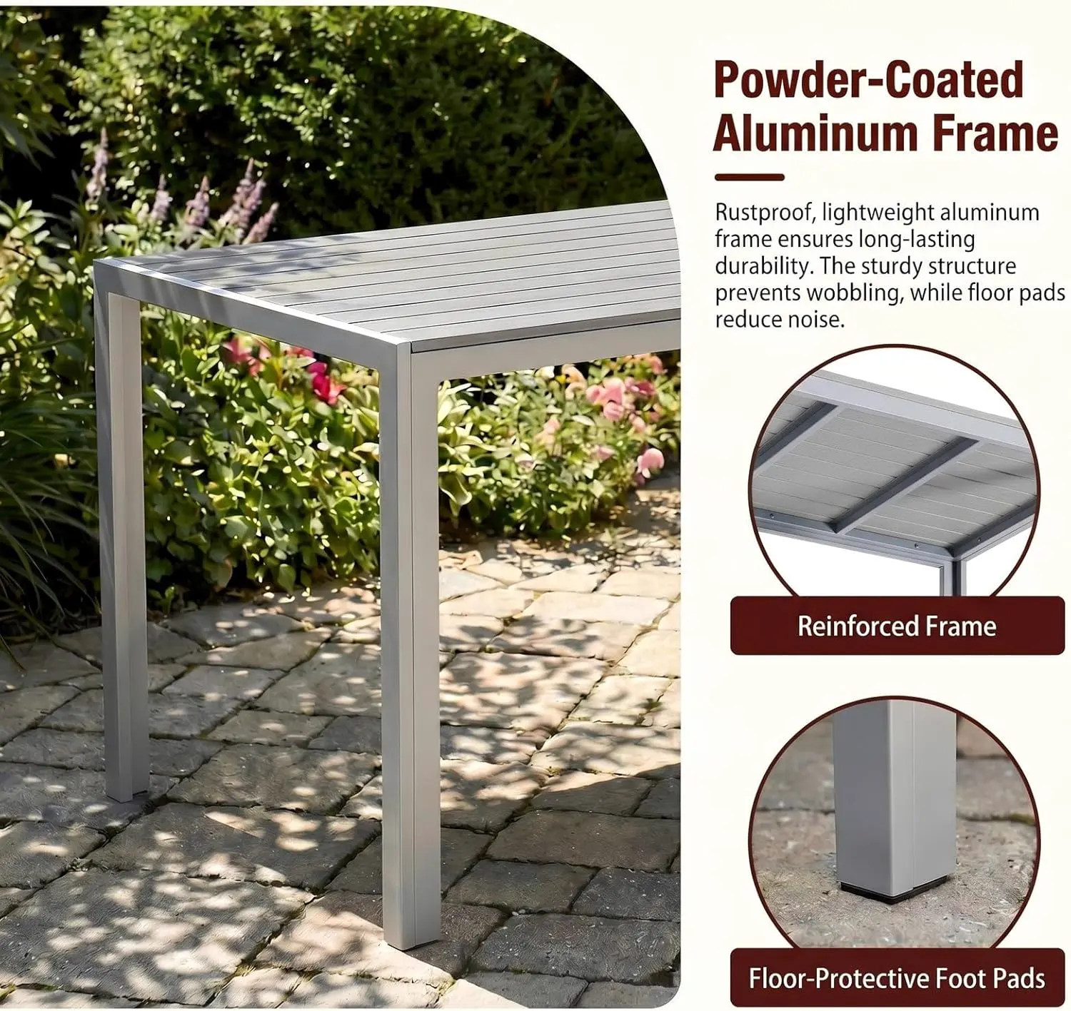 Table de jardin 6 places en aluminium gris 110 x 70 cm vue 6