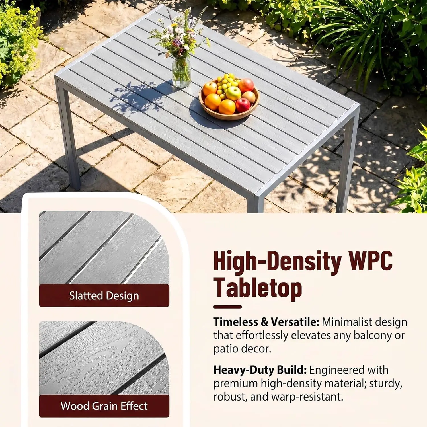 Table de jardin 6 places en aluminium gris 110 x 70 cm vue 7