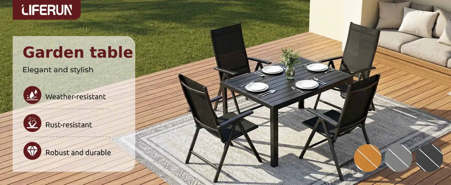 Table de jardin 6 places en aluminium gris 110 x 70 cm — contenu détaillé 1