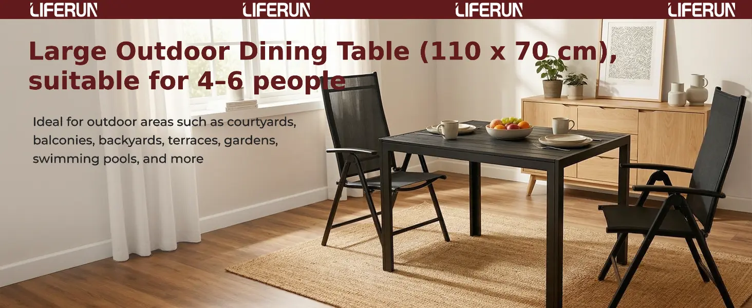 Table de jardin 6 places en aluminium gris 110 x 70 cm — contenu détaillé 3