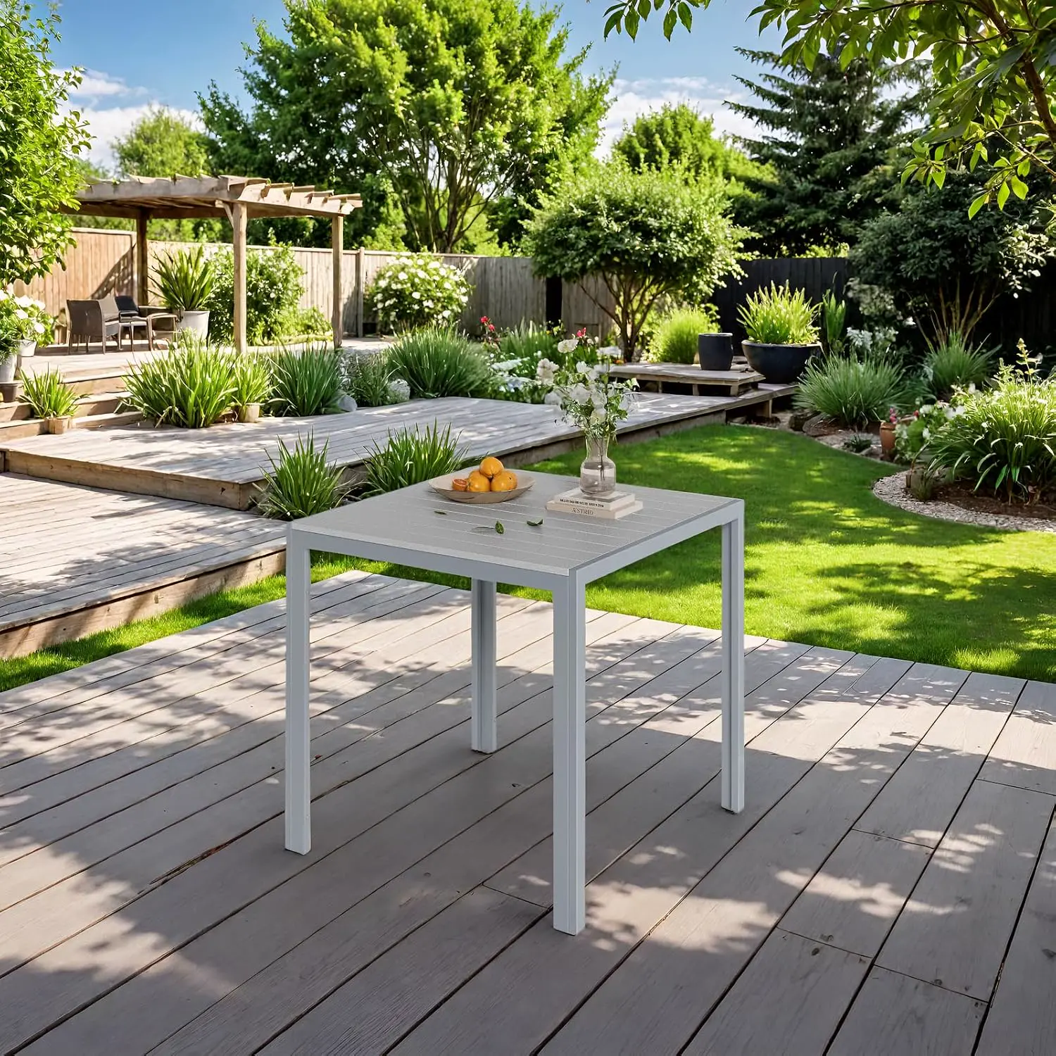 Table de jardin 6 places en aluminium gris 75x75cm vue 2