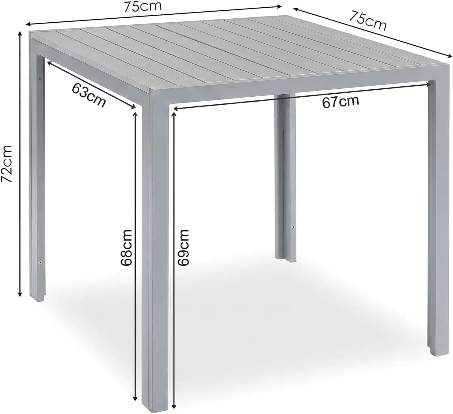 Table de jardin 6 places en aluminium gris 75x75cm vue 3