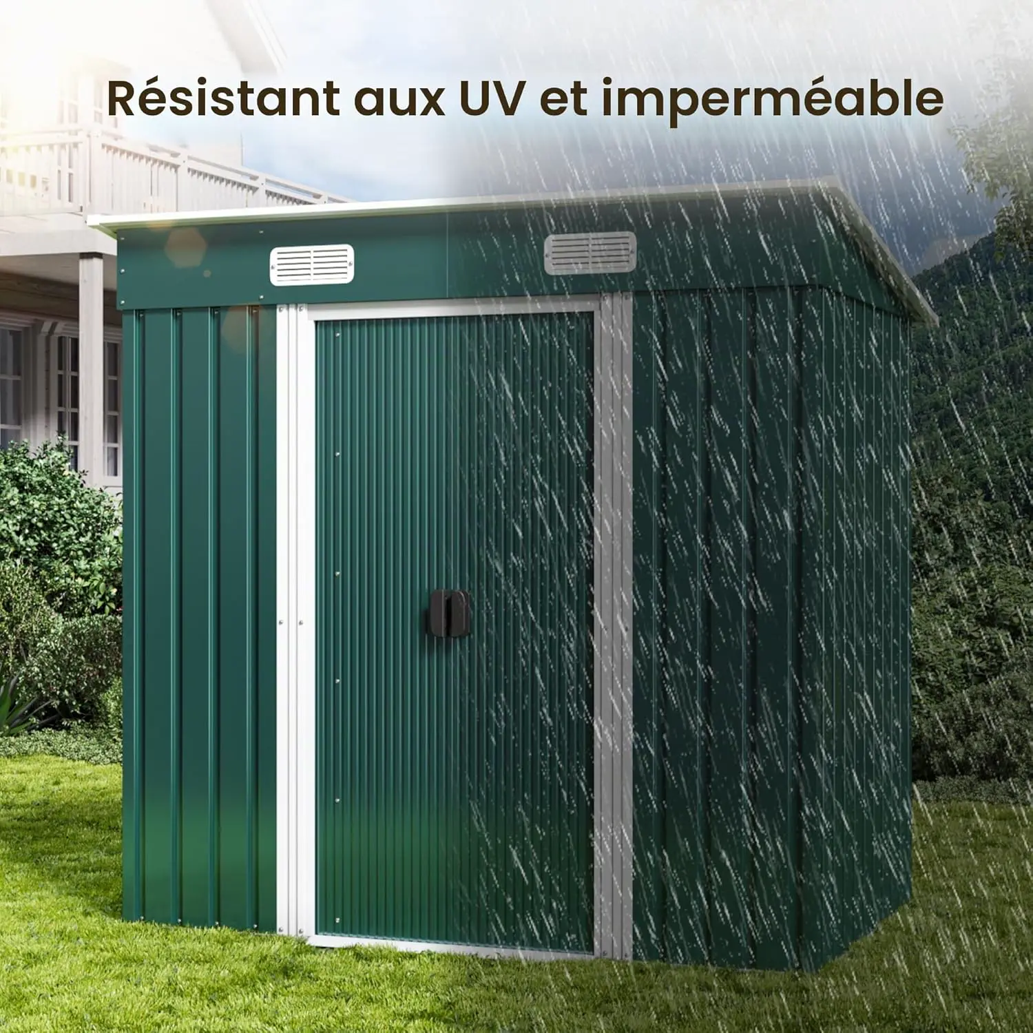 Abri de jardin en métal en acier vert 109 x 182 cm vue 6