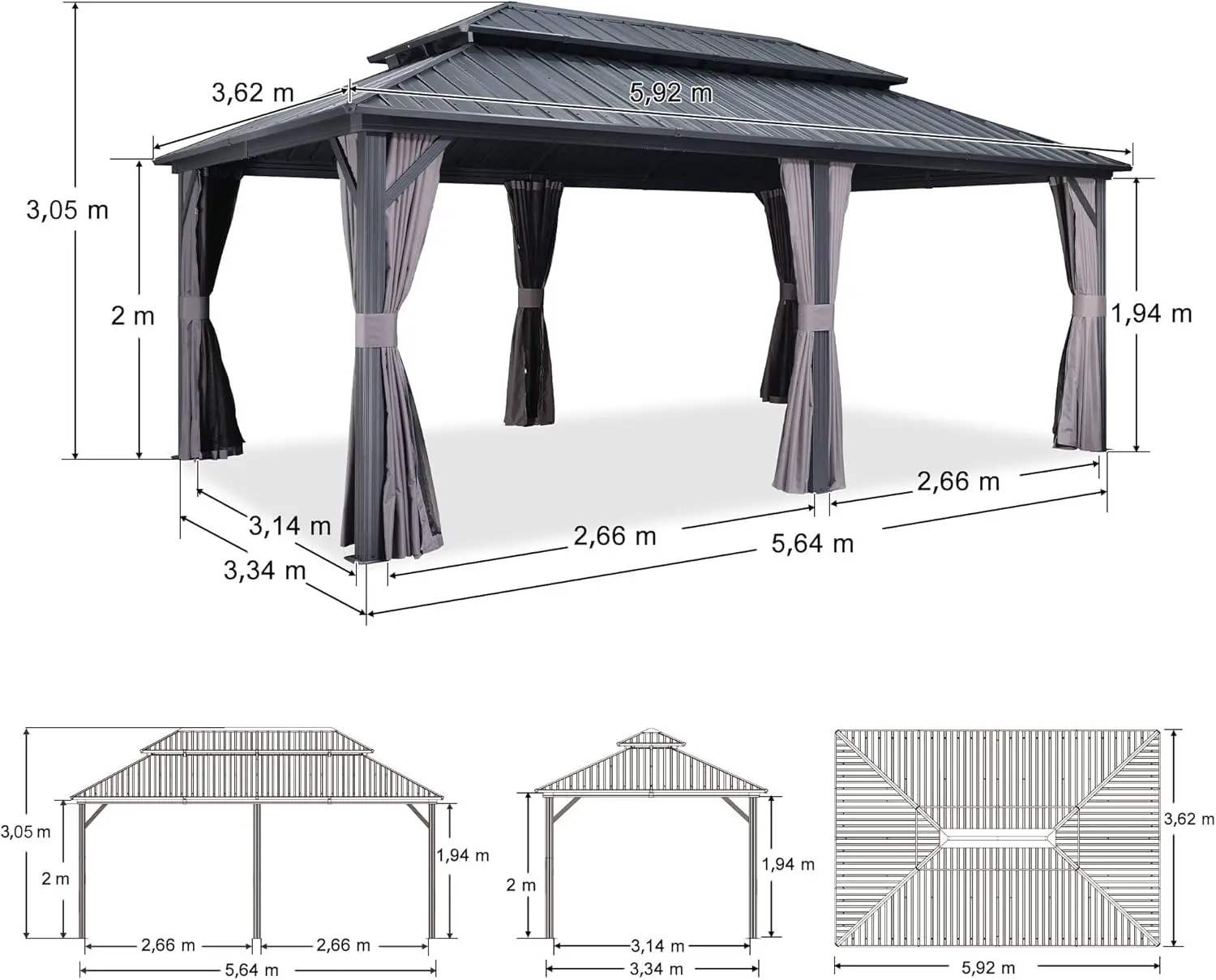 Pergola en aluminium gris 17,7 m² vue 3
