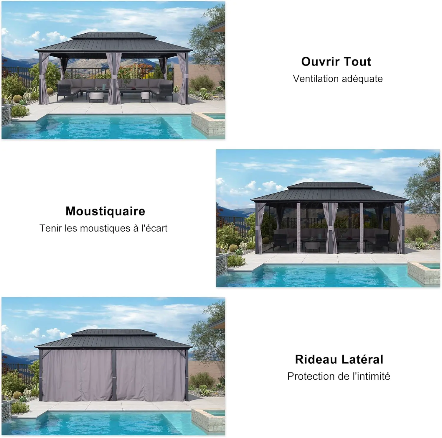 Pergola en aluminium gris 17,7 m² vue 4