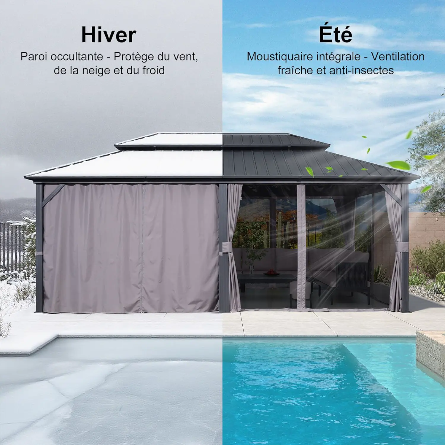 Pergola en aluminium gris 17,7 m² vue 5
