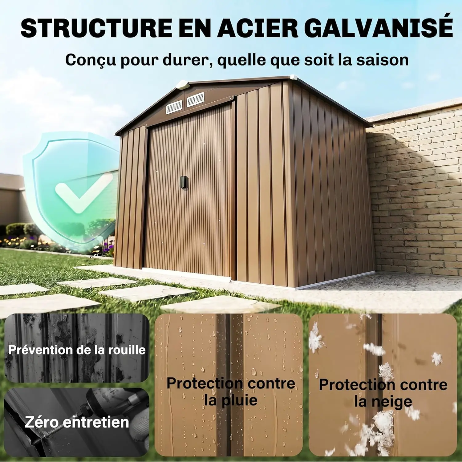 Abri de jardin en métal en acier kaki 2,77 m² vue 3