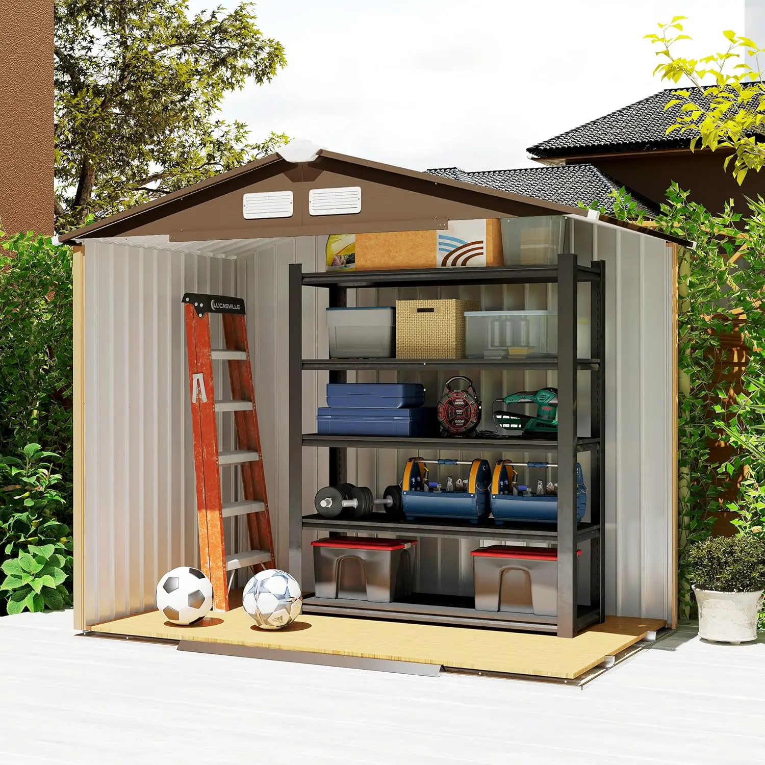 Abri de jardin en métal en acier kaki 2,77 m² vue 9