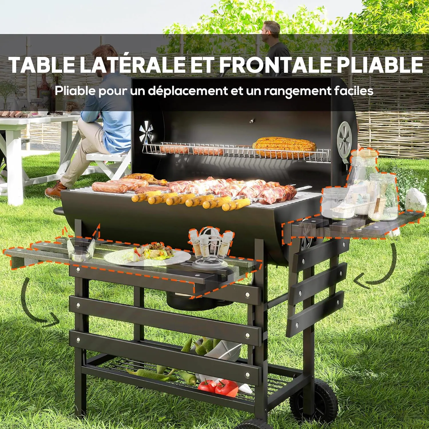 Barbecue à charbon 9 places en bois noir 34 x 34 cm vue 6