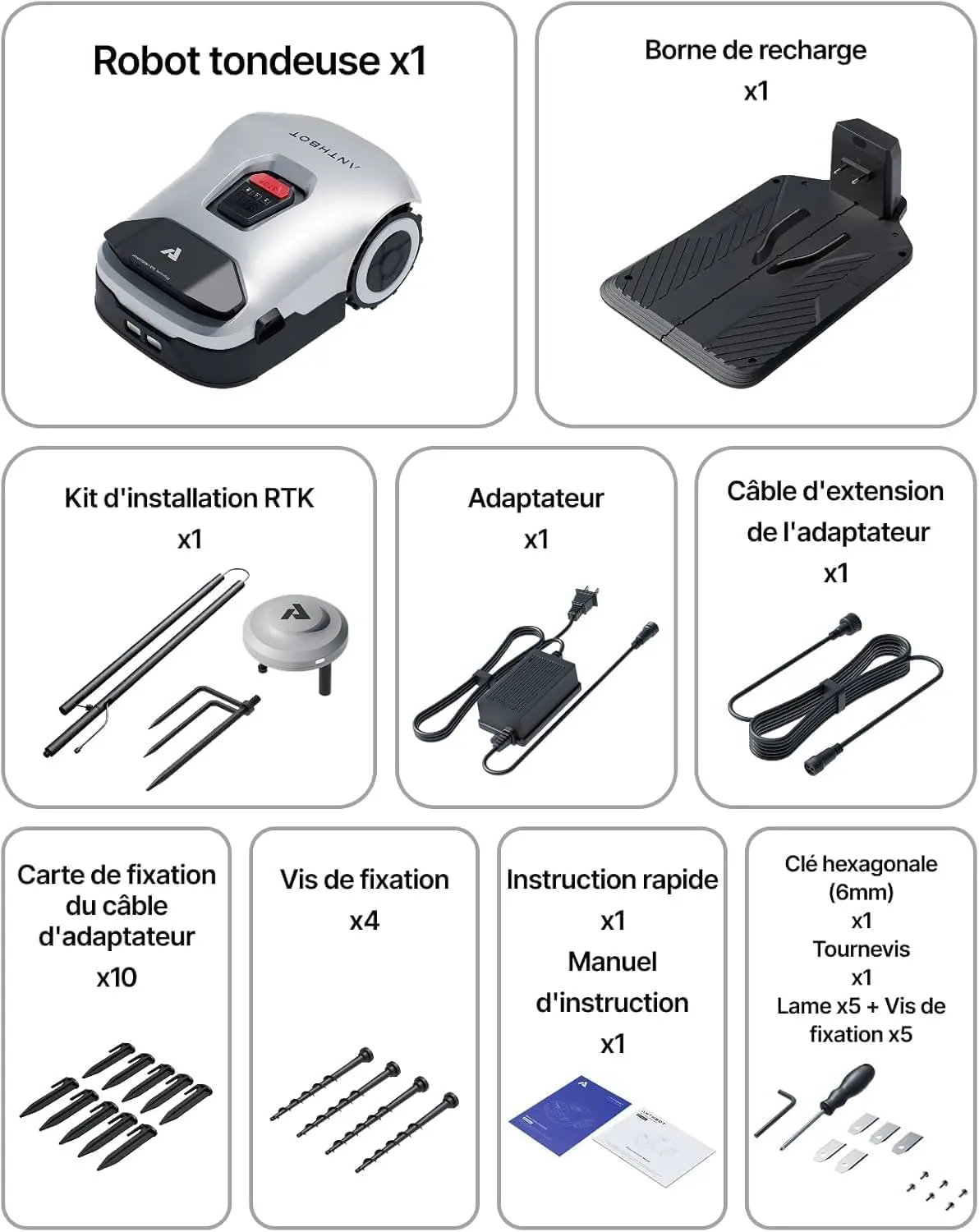 Robot tondeuse en aluminium gris 2000m² vue 8