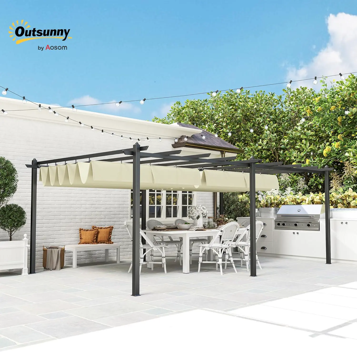 Pergola en aluminium beige 3,6 x 6 vue 2
