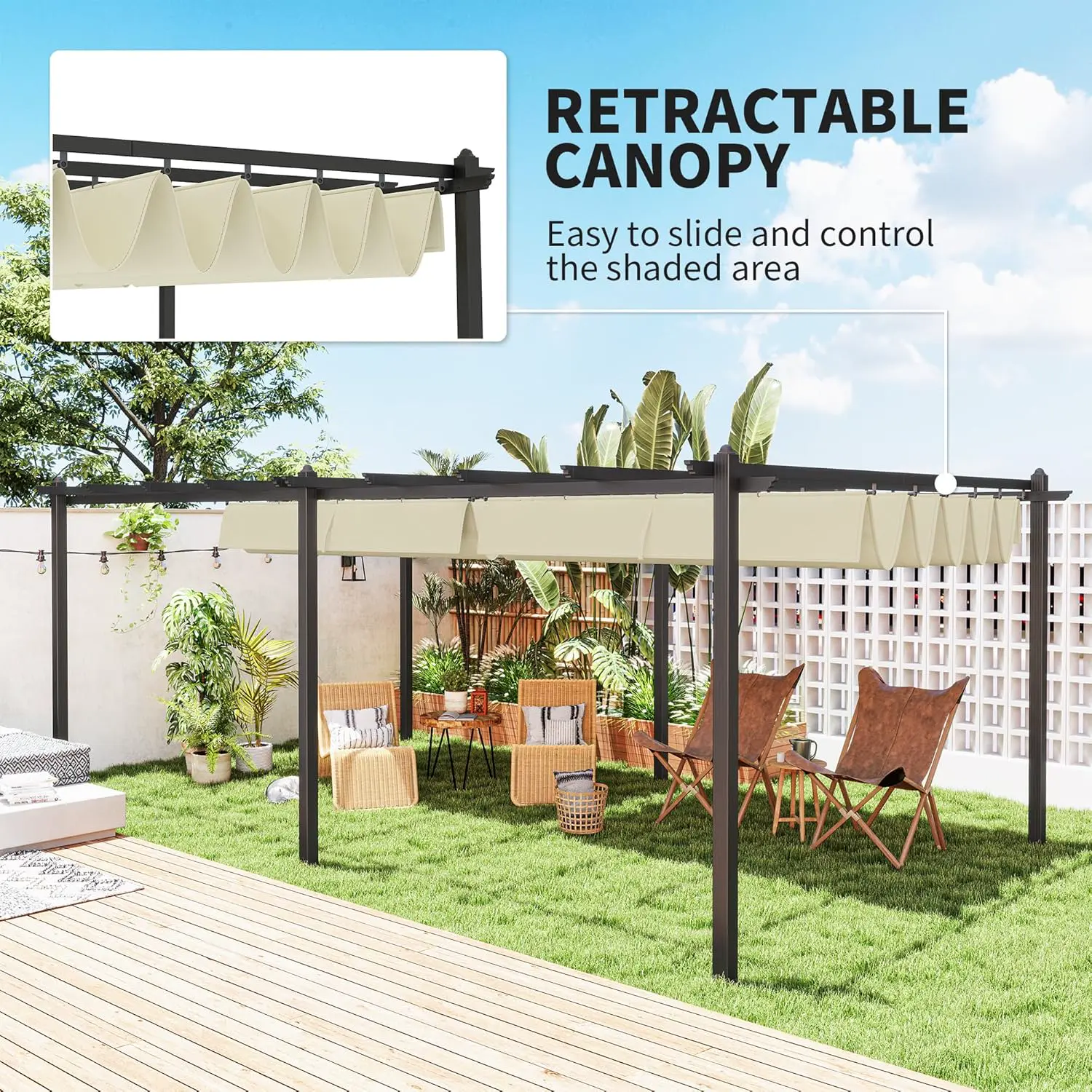 Pergola en aluminium beige 3,6 x 6 vue 3