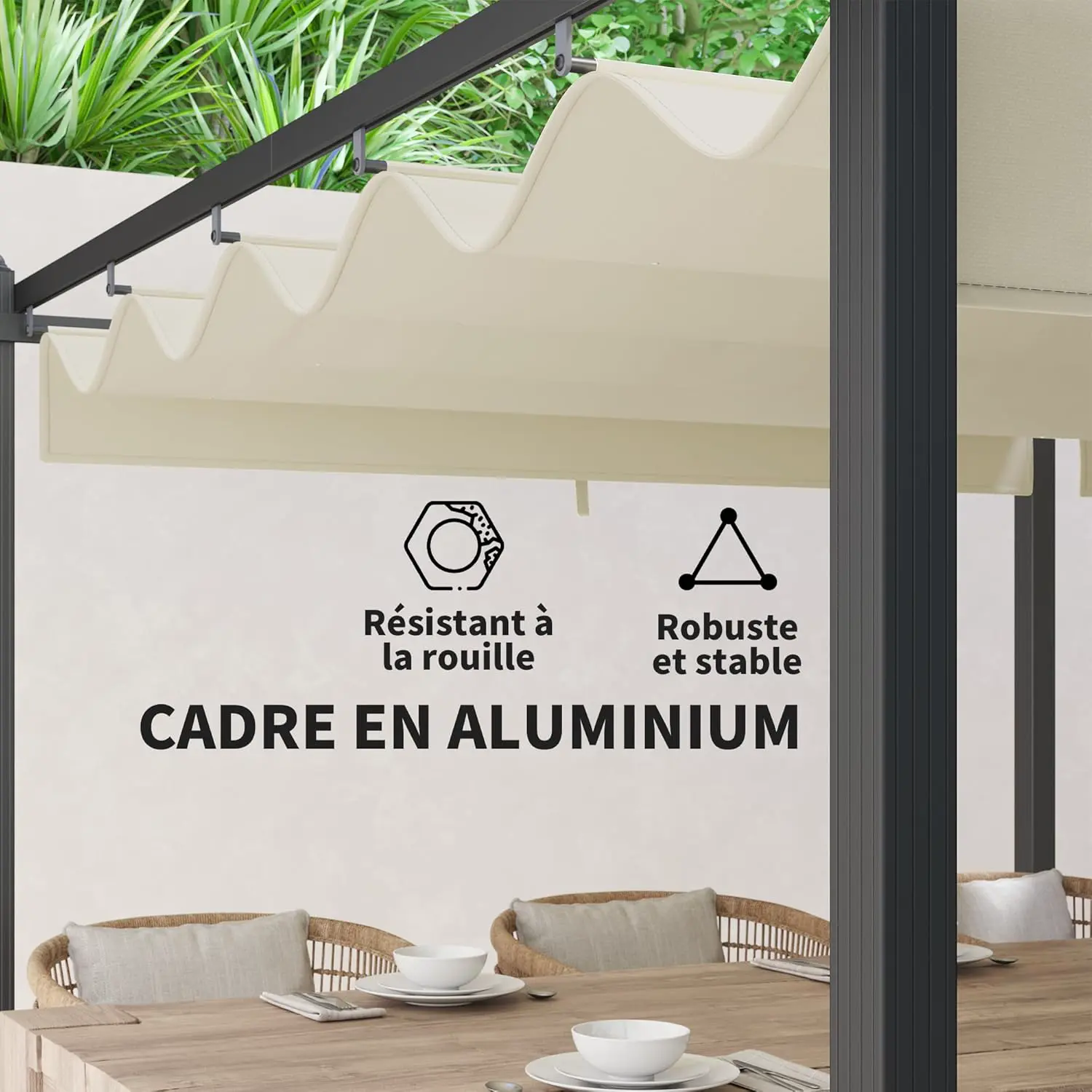 Pergola en aluminium beige 3,6 x 6 vue 4