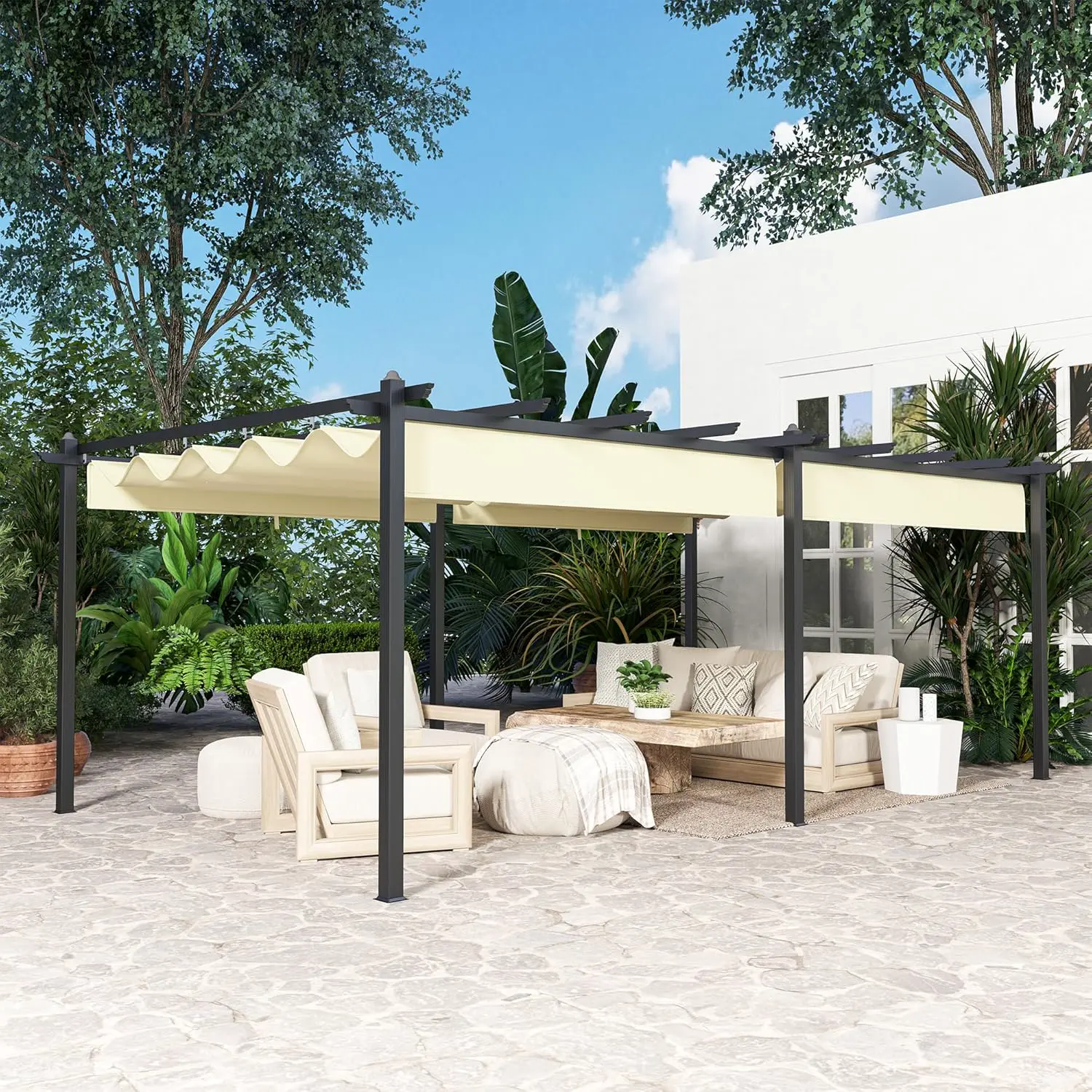 Pergola en aluminium beige 3,6 x 6 vue 8