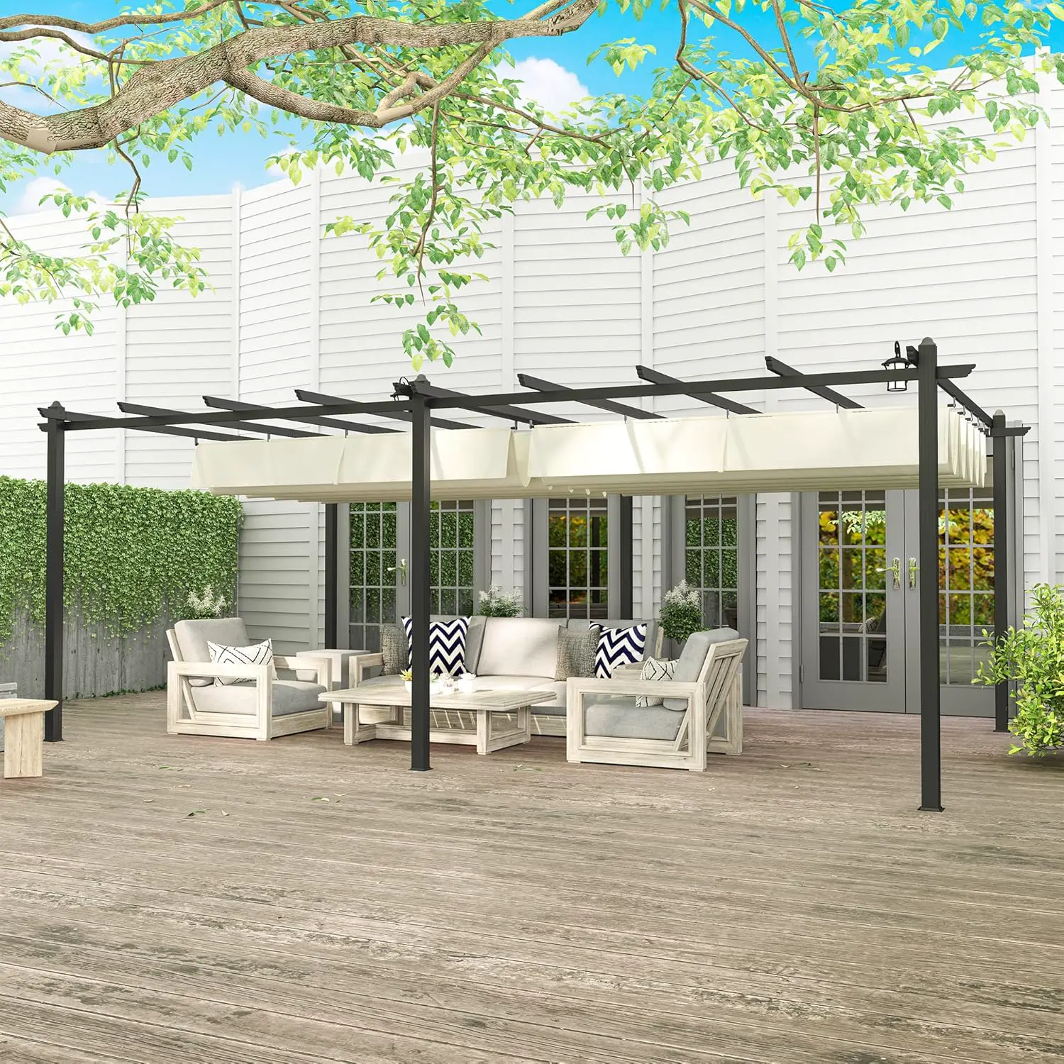 Pergola en aluminium beige 3,6 x 6 vue 9