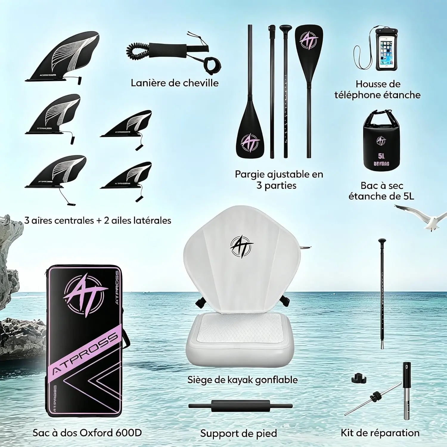 Paddle gonflable violet vue 6