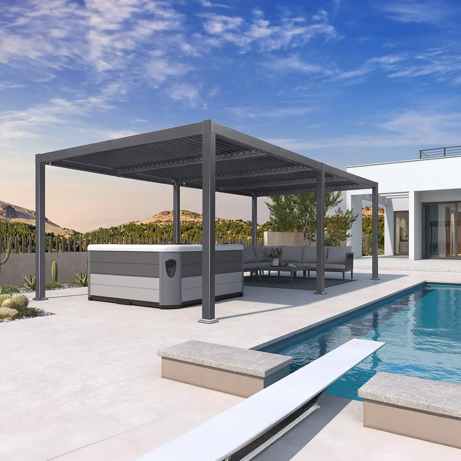 Pergola en aluminium gris 24 m² vue 8