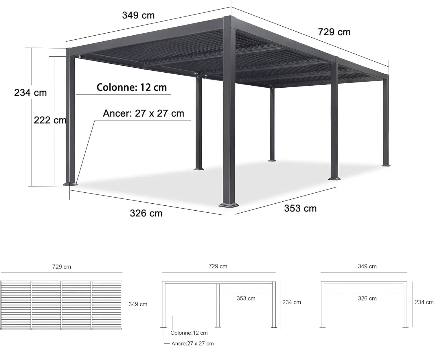 Pergola en aluminium gris 24 m² vue 9